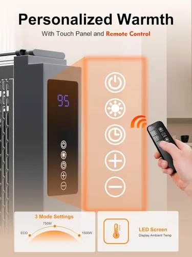 Miniatura 4 de Uthfy Calentadores de espacio de 1500 W para uso en interiores, calentadores de convección de 35 pulgadas para uso en interiores, calefacción de 3