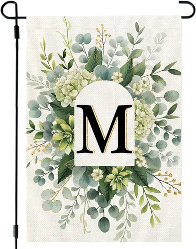 Miniatura 13 de CROWNED BEAUTY Bandera de jardín con monograma, letra inicial A de 12 x 18 pulgadas, doble cara para Outsdie, pequeña flor de primavera, apellido