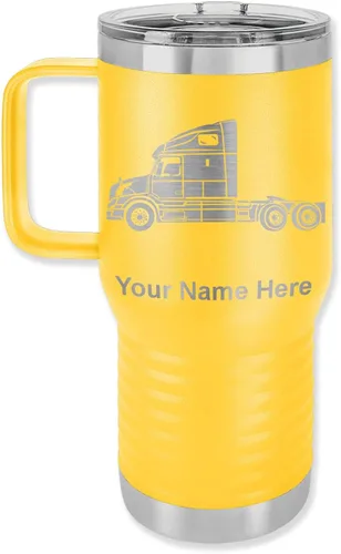 Miniatura 19 de LaserGram Taza de café aislada al vacío de 15 onzas, cabina de camión, grabado personalizado incluido (negro)