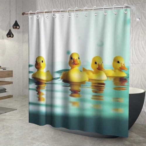 Miniatura 3 de Divertidos cortinas de ducha de tela con diseño de pato chirriante amarillo con 12 ganchos, 72 x 72 pulgadas, poliéster, lavable a máquina, amarillo