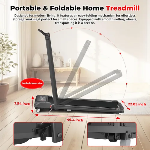 Miniatura 2 de SubSun Foldable Treadmill for Home, Portable Walking Pad with Handle, Manuall/Auto/No Incline, 2.5HP Treadmill with 265 Lbs, Black/White Blanco