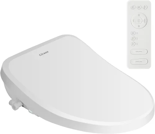 Clirass Asiento de inodoro eléctrico inteligente con bidé, agua caliente y presión ajustable, asiento de inodoro alargado con calefacción y secado