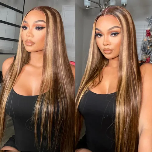 BrownBomb Peluca balayage rubio miel con encaje frontal prearrancada, peluca sintética con encaje frontal, HD sin pegamento 13X5X1 pelucas de encaje