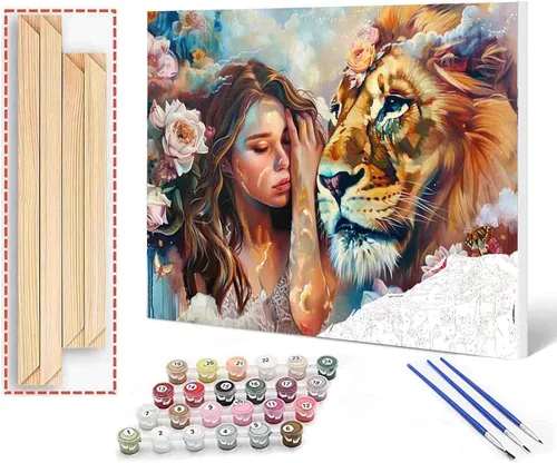 Miniatura 76 de Angel Girl - Pintura por números para adultos, corona de rosas rosadas, pintura al óleo digital, pintura acrílica, kit de pintura linda para niñas