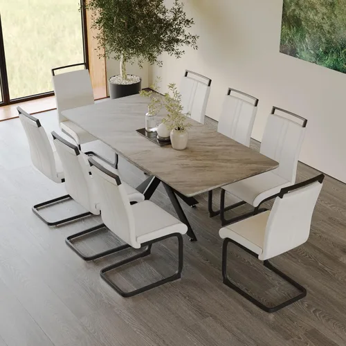 Miniatura 33 de Mesa de comedor de mármol para 4-8, mesa de comedor extensible de 62.4 a 78.15 pulgadas, mesa de cocina moderna, mesa rectangular que ahorra espacio