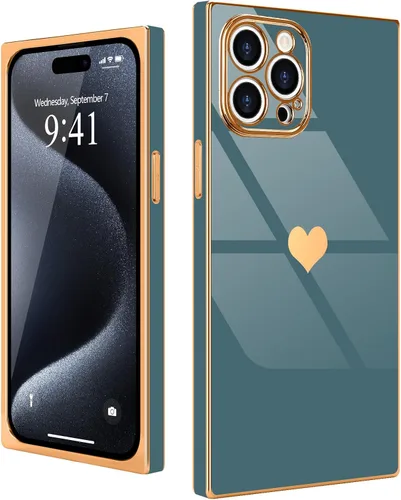 Miniatura 21 de Compatible con iPhone 12 Funda Rectangular Bonita Chapado Dorado Lujo Corazón de Amor Funda de Teléfono para Mujeres Niñas A Prueba de Golpes