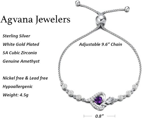 Miniatura 6 de AGVANA Birthstone Bracelets for Women Sterling Silver Genuine or Created Gemstone Tennis Bracelet Rose Flower Heart Jewelry Anniversary Birthday