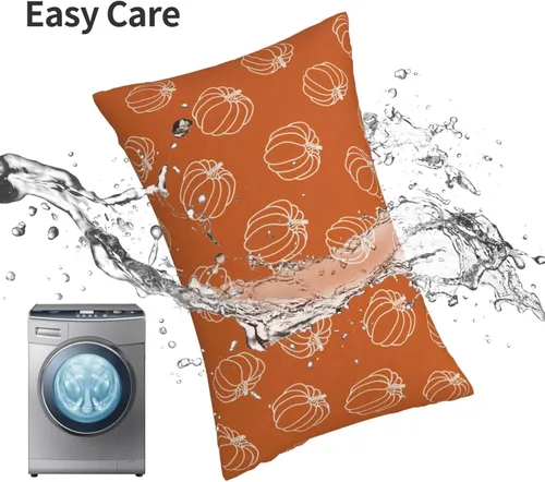 Miniatura 4 de AEIOAE - Juego de 2 fundas cuadradas de almohadones de lino para otoño con calabaza en tono naranja quemado y blanco, para decoración al aire libre