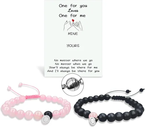 2 pulseras magnéticas para parejas, piedra natural negra mate, cristal para votos de amor eterno, juego de pulseras de cuentas de piedra de energía,