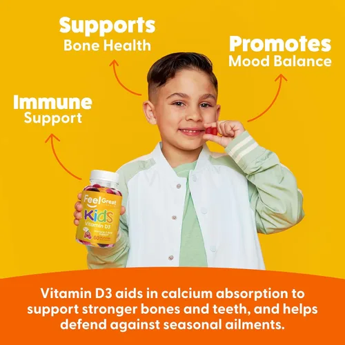 Miniatura 5 de Feel Great Vitamin Co - Gomitas de vitamina D para niños (suministro de 3 meses) Vitamina D3 para niños (1000 UI) Deliciosas gomitas Niños