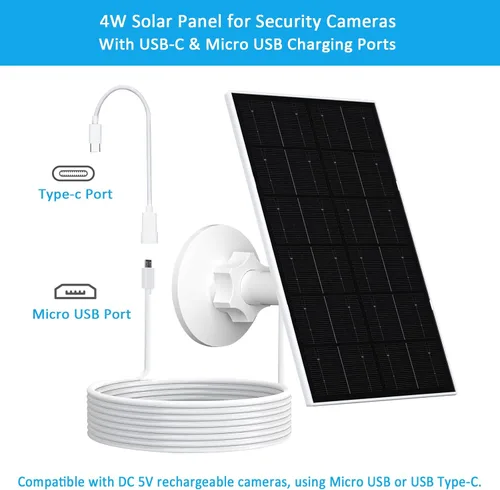 Miniatura 3 de Panel solar de 4 W para cámara de seguridad, cargador solar USB-C/micro USB para cámaras de batería recargable, IP66 impermeable, montaje ajustable