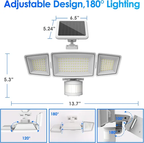 Miniatura 6 de Energetic - Luces solares para exteriores, 1800 lm, 192 luces LED de seguridad con sensor de movimiento con control remoto, reflector impermeable