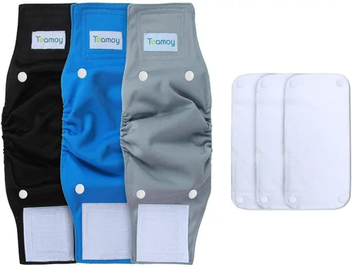 Teamoy Bandas para el vientre para perros machos con almohadillas extraíbles, reutilizables, lavables, pañales para cachorros (paquete de 3), S