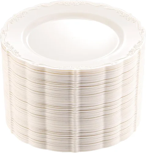 Miniatura 12 de DaYammi 60 piezas de platos de plástico transparente dorado elegantes platos desechables transparentes resistentes premium de 10.25 pulgadas
