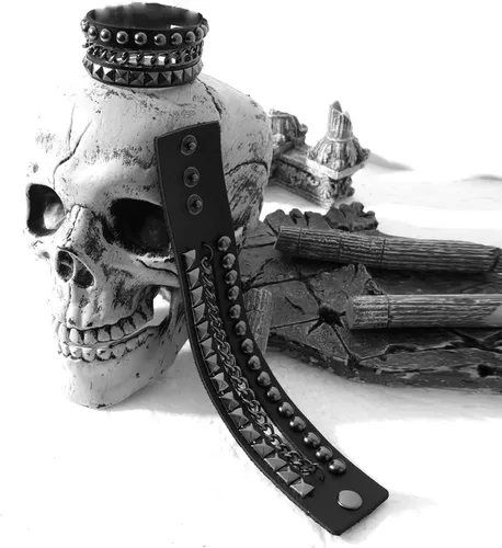 Miniatura 3 de Eigso Pulseras de cuero punk para hombres y mujeres, pulsera de cadena con tachuelas para hombre y mujer, Cuero, No es una piedra preciosa