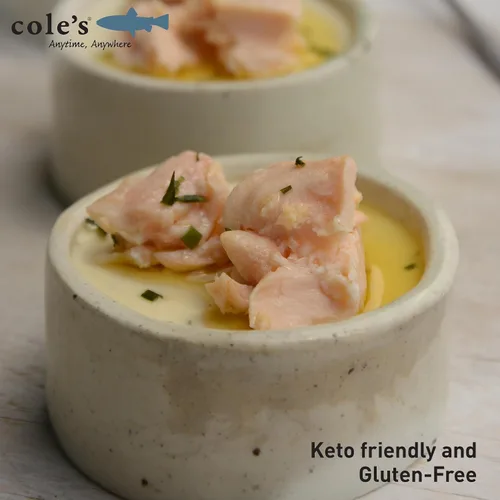 Miniatura 5 de Cole's Filete de Salmón Ahumado Patagónico con Limón y Eneldo en Aceite de Oliva Extra Virgen 3.2 oz Envasado a Mano Salmón Ahumado Enlatado 13g