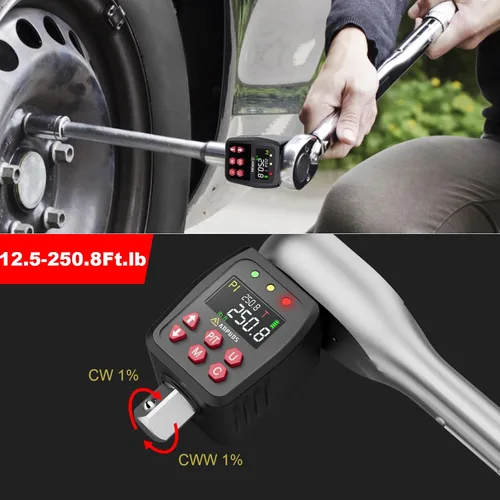 Miniatura 3 de ANPUDS Adaptador de Torque Digital de 1/2 Pulgada, 12.5-250.8 Pies/libras/17-340 Nm, Convertidor de Llave Dinamométrica Digital con Precisión