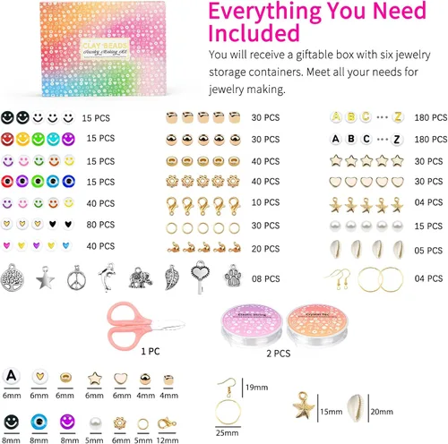 Miniatura 3 de Kit de 20,000 piezas de cuentas de arcilla para hacer pulseras, 120 colores, 6 cajas de cuentas de polímero espaciador Heishi y kit de joyería