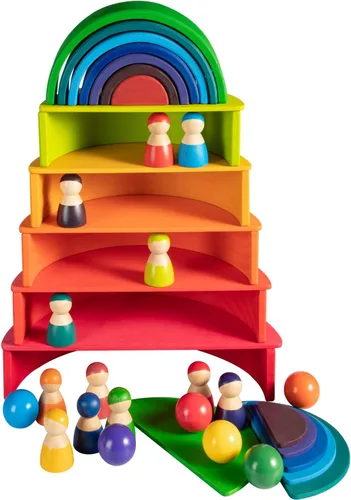 Miniatura 6 de Bolas Montessori de madera arcoíris de 1.8 pulgadas, juguetes de bolas de madera coloridas/pastel/natural para niños pequeños y bebés