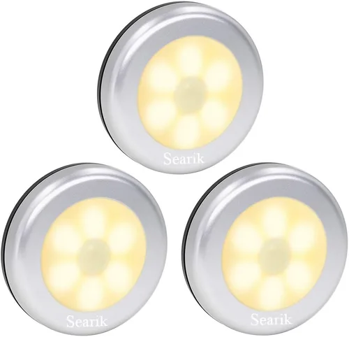 Miniatura 8 de 3 piezas de luz con sensor de movimiento para interiores, Searik luz nocturna LED magnética alimentada por batería, luces para escalones, luz