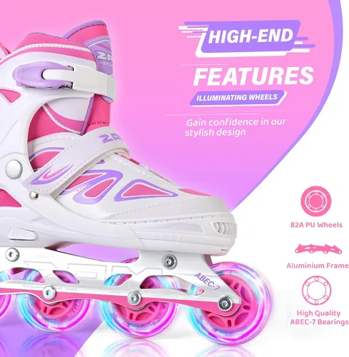 Miniatura 9 de 2PM SPORTS Vinal - Patines en línea ajustables intermitentes para niñas, todas las ruedas se iluminan, divertidos patines iluminadores para niños