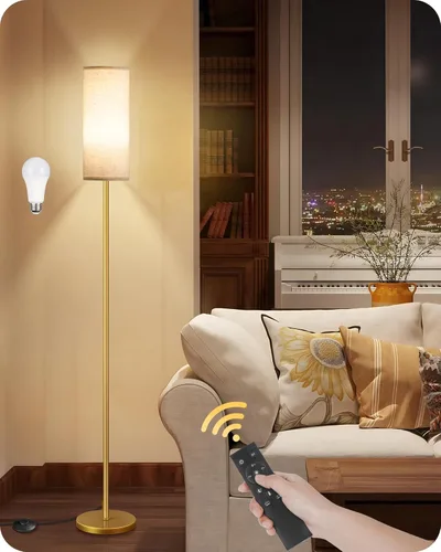 Miniatura 20 de Lámpara de pie regulable para sala de estar con control remoto e interruptor de pie, lámpara de pie de esquina, lámpara alta de pie moderna, Blanco