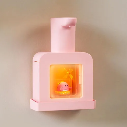 Miniatura 8 de Dispensador de jabón automático lindo - Dispensador de jabón de manos sin contacto rosa para niños, impermeable de montaje en pared USB recargable