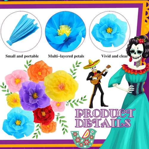 Miniatura 3 de TaoBary 18 flores de papel mexicanas para fiesta, crepé, flores de papel para carnaval, decoraciones de fiesta mexicana para bodas, cumpleaños