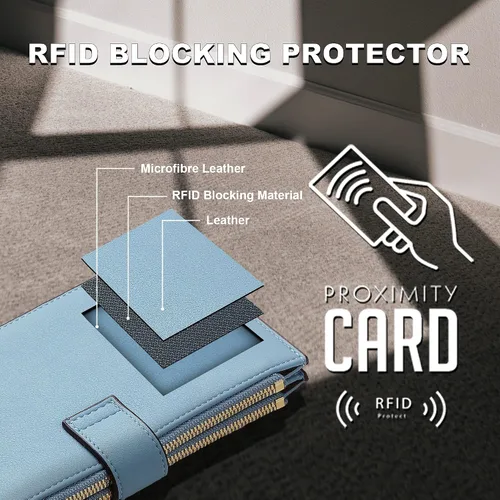 Miniatura 2 de Travelambo Billetera plegable con bloqueo RFID para mujer, con bolsillo con cremallera