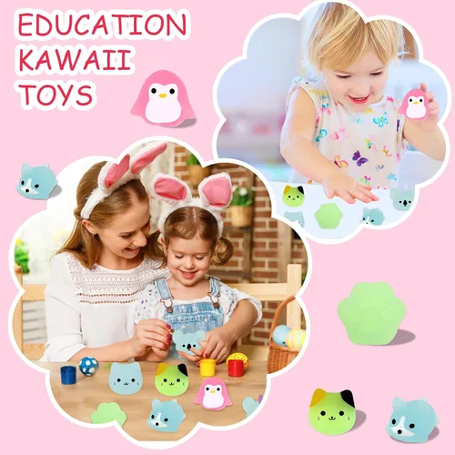 Miniatura 4 de Outee 20 piezas de juguetes Mochi Kawaii animales con caja de regalo que brillan en la oscuridad, lindo juguete para aliviar el estrés, recuerdos