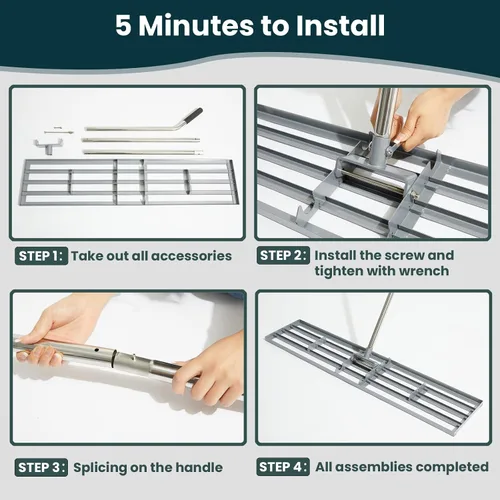 Miniatura 9 de Rastrillo de nivelación de césped 30x10 pulgadas, (Grado Profesional) Herramienta niveladora de césped con mango de acero inoxidable para céspedes