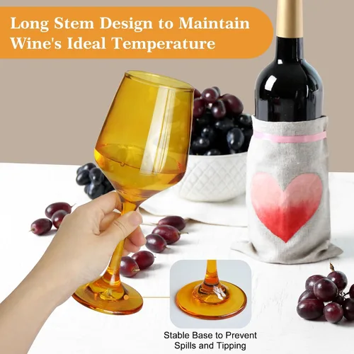 Miniatura 4 de Juego de 6 copas de vino ámbar con tallo de 12 onzas, gruesas y coloridas, aptas para lavavajillas, para rojo o blanco, regalo para fiestas