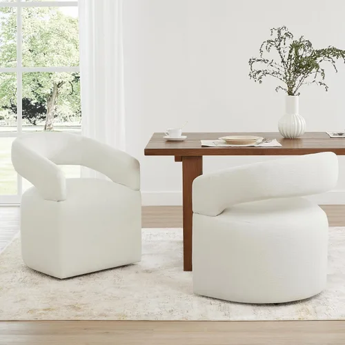 Miniatura 22 de KISLOT Juego de 1 sillas de comedor tapizadas, modernas sillas de comedor con ruedas ocultas, sillas de cocina con brazo con tela de aspecto