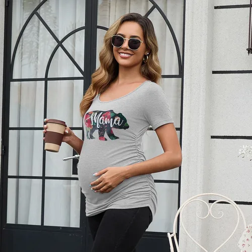 Miniatura 123 de GINKANA Blusas de maternidad de manga corta, diseño floral, fruncido, casual, para mamá, para embarazo