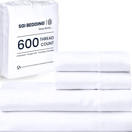 Miniatura 18 de SGI Bedding - Juego de sábanas de 600 hilos, 4 piezas, 100% de algodón egipcio, tamaño completo, juego de sábanas con bolsillo profundo de 38 cm