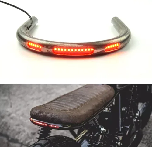 Miniatura 2 de Asiento Trasero Retro para Motocicleta Café Racer Marco Aro Brat Plano Bucle Tres Agujeros para Lámparas con Tira LED Señal de Giro Luz de Freno