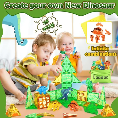 Miniatura 4 de Coodoo Juguetes de Dinosaurio Fichas Magnéticas 3D Dinosaurios Móviles para Niños 3-5 5-7 Juguetes Sensoriales para Exteriores para Niños Pequeños