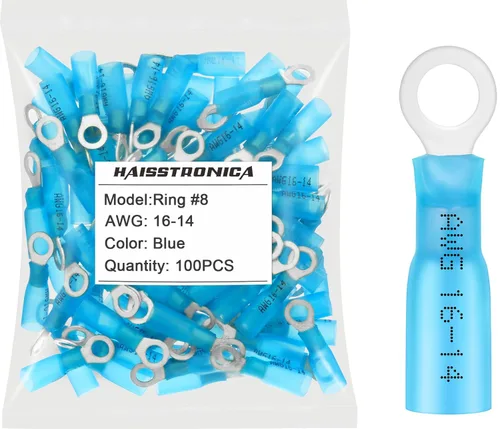 Miniatura 29 de haisstronica 100 conectores de anillo termorretráctiles de grado marino azul de 1/4 pulgadas, conectores de terminales de anillo de cobre rojo