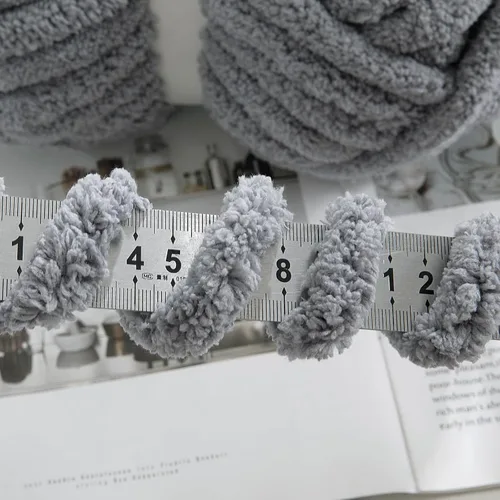 Miniatura 3 de HOMBYS Hilo de Chenilla Gris Grueso para Tejer a Mano, Hilo Jumbo Suave y Esponjoso para Crochet, Hilo Súper Voluminoso Grande para Manta Gruesa