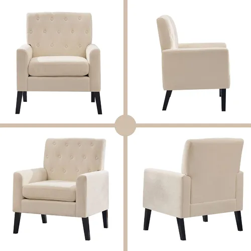 Miniatura 7 de Sillas decorativas modernas de mediados de siglo, silla de oficina de felpilla beige para recepción, silla de club tapizada para sala de estar