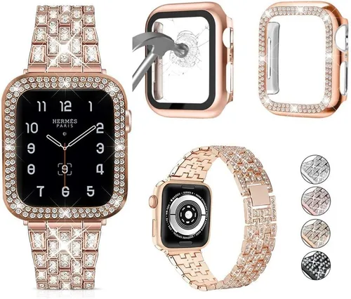 Miniatura 23 de compatible con Apple Watch de 1.496 pulgadas 1.575 pulgadas 1.654 pulgadas 1.732 pulgadas con funda para mujer, correa de metal con diamante