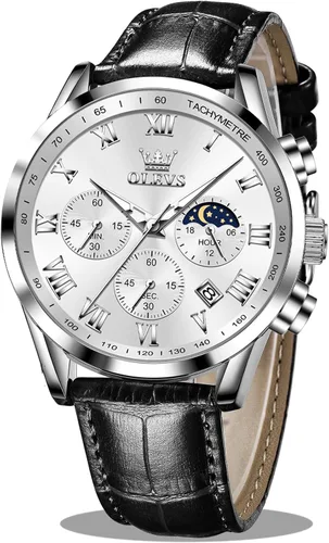 Miniatura 7 de OLEVS - Reloj de pulsera de cuero para hombre, analógico de cuarzo, cronógrafo de lujo con fecha, impermeable, luminoso - Estilo de vestir