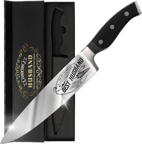 Miniatura 9 de Cuchillo de chef de alta calidad, regalo de cumpleaños, cuchillo de cocina de acero al carbono de 8 pulgadas con mango de madera de Pakka, Día