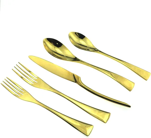 Miniatura 2 de JASHII Juego de cubiertos dorados de pulido de espejo de lujo, juego de cubiertos de 20 piezas, utensilios de acero inoxidable 18/10 para 4, tenedor
