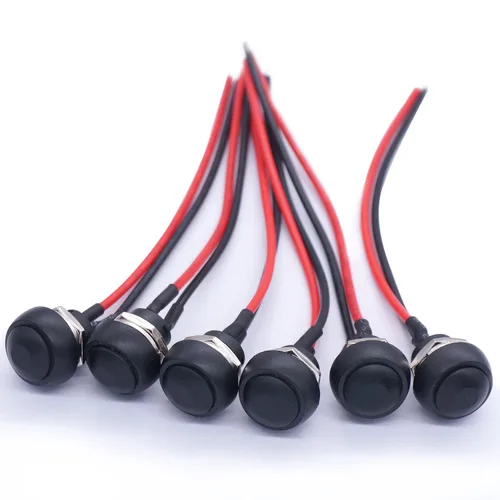 Miniatura 6 de Twidec /6 unids interruptor de botón momentáneo de 0.472 in agujero de montaje de 1/2 "encendido apagado mini redondo impermeable negro con cables