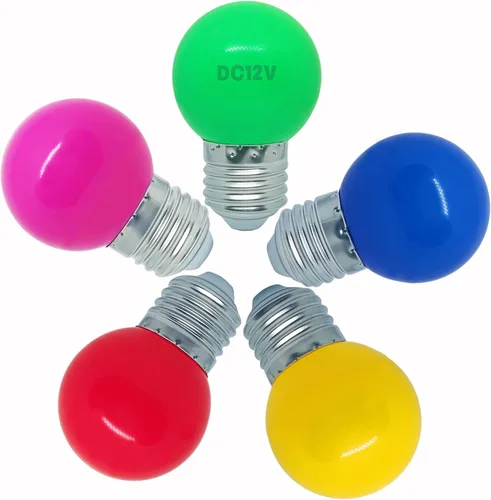 Miniatura 9 de Bombilla de luz CC de 12 V, bombillas LED de bajo voltaje, verde de 1 W G14 G45 Mini Globe E26, luces nocturnas de colores, equivalente a 10 W