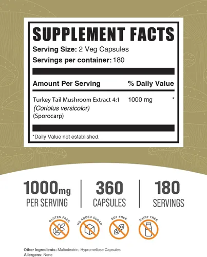 Miniatura 2 de BulkSupplements. com - Cápsulas de hongo cola de pavo – Extracto de Coriolus Versicolor, extracto de hongo de cola de pavo – Vegano y sin gluten, 2