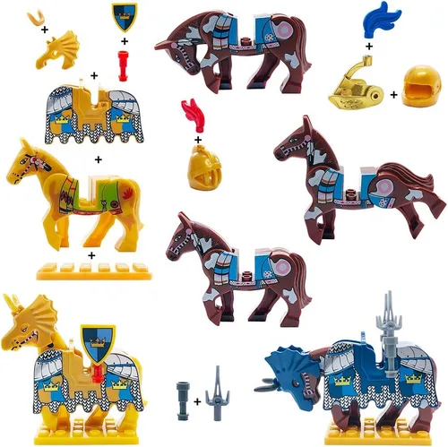 Miniatura 4 de Miutrue Accesorios de armas medievales, juguete de bloques de caballeros con figuras (10 juegos de armas y 4 juegos de caballos y 10 figuras)