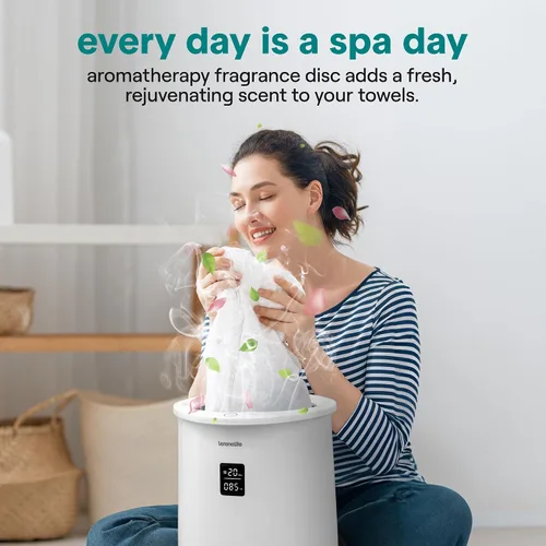 Miniatura 3 de SereneLife - Calentador de toalla con pantalla digital en cubo; calentador de toallas grande de color blanco para spa y baño, regalos de calentador