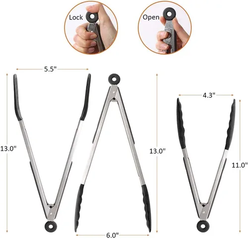 Miniatura 4 de Alimat PluS Juego de 3 pinzas de cocina de silicona, pinzas de cocina con puntas de silicona, incluyendo espátula (12 pulgadas) para girar